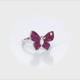 18KT White Gold Invisible Setting Ruby Diamond Butterfly Ring close up video