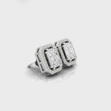 Baguette Illusion Emerald Cut Diamond Halo Stud Earrings video file 