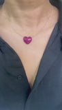 18kt Rose Gold Invisible Set Ruby Heart Pendant Necklace Natural Rubies | ANK036 CLOSE UP on neck video