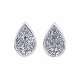 18KT White Gold Illusion Pear Diamond Bezel Stud Earrings
