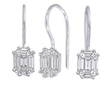 Baguette Illusion Piecut Emerald Cut Diamond Bezel French Wire Earrings from front to side view