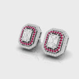 TE015- Diamond Earrings  / 18k F Color VVS Clarity / Emerald Cut Illusion Setting Diamond / Step cut mosaic Pie cut diamond