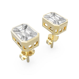 TE012 - Emerald Cut Piecut Diamond Earrings for Women & Girls