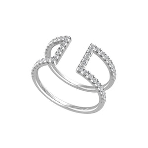 Minimalist Diamond Beaded Bar Wedding Band Ring
