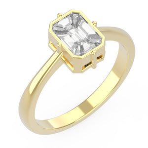 TR048 - Exquisite 18k Emerald Cut Illusion Diamond Ring with Step Cut Mosaic Design
