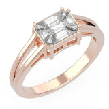 TR055-Diamond Ring  / 18k Emerald Cut Illusion Setting Diamond / Step cut mosaic Pie cut diamond