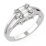 TR055-Diamond Ring  / 18k Emerald Cut Illusion Setting Diamond / Step cut mosaic Pie cut diamond