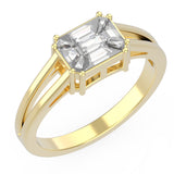 TR055-Diamond Ring  / 18k Emerald Cut Illusion Setting Diamond / Step cut mosaic Pie cut diamond