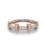 TR072 - 18k Gold Stackable Ring with Beaded Marquise and Diamond Cross Design
