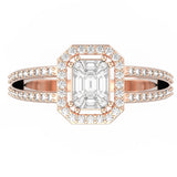 TR004 Stunning Diamond Ring: 18k Emerald Cut Illusion Setting