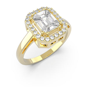 TR016 - Diamond Ring with Step Cut Mosaic Pie Cut Design for Women and Girls