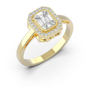 TR017 - Exquisite 18k Emerald Cut Illusion Setting Diamond Ring for Women and Girls