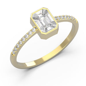TR018: Elegant 18k Emerald Cut Illusion Diamond Ring