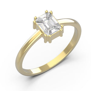 TR021 - Chic 18k Diamond Ring with Emerald Cut Illusion and Step Cut Pie Cut Design